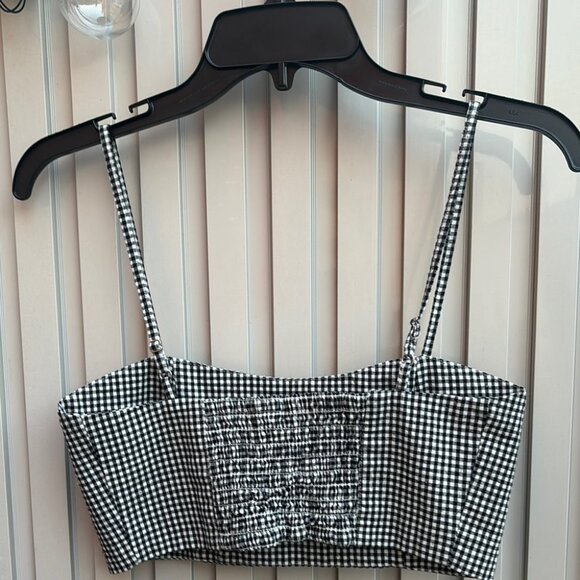 J. Galt Black and White Checkered Cropped Bra Cotton Top - Picture 2 of 9